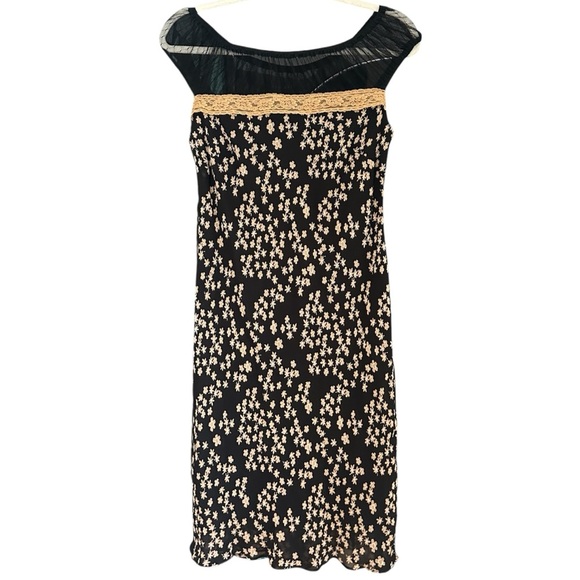 ABS Allen Schwartz Dresses & Skirts - Vintage Y2K Floral Milkmaid Sheer Mesh Cap Sleeve Midi Dress Size 10